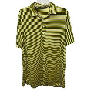 RLX Ralph Lauren Men's Large Yellow Blue Stripe Short Sleeve Polo Shirt Golf‎